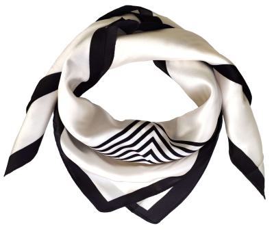 Foulard Shawl Silk Satin Geometry Lines White Black